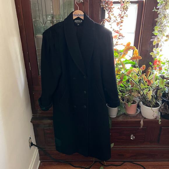 Vintage 80s Jofeld by Forstmann Black Wool Blend Coat Maxi Shawl Collar Sz M/L - Picture 7 of 17